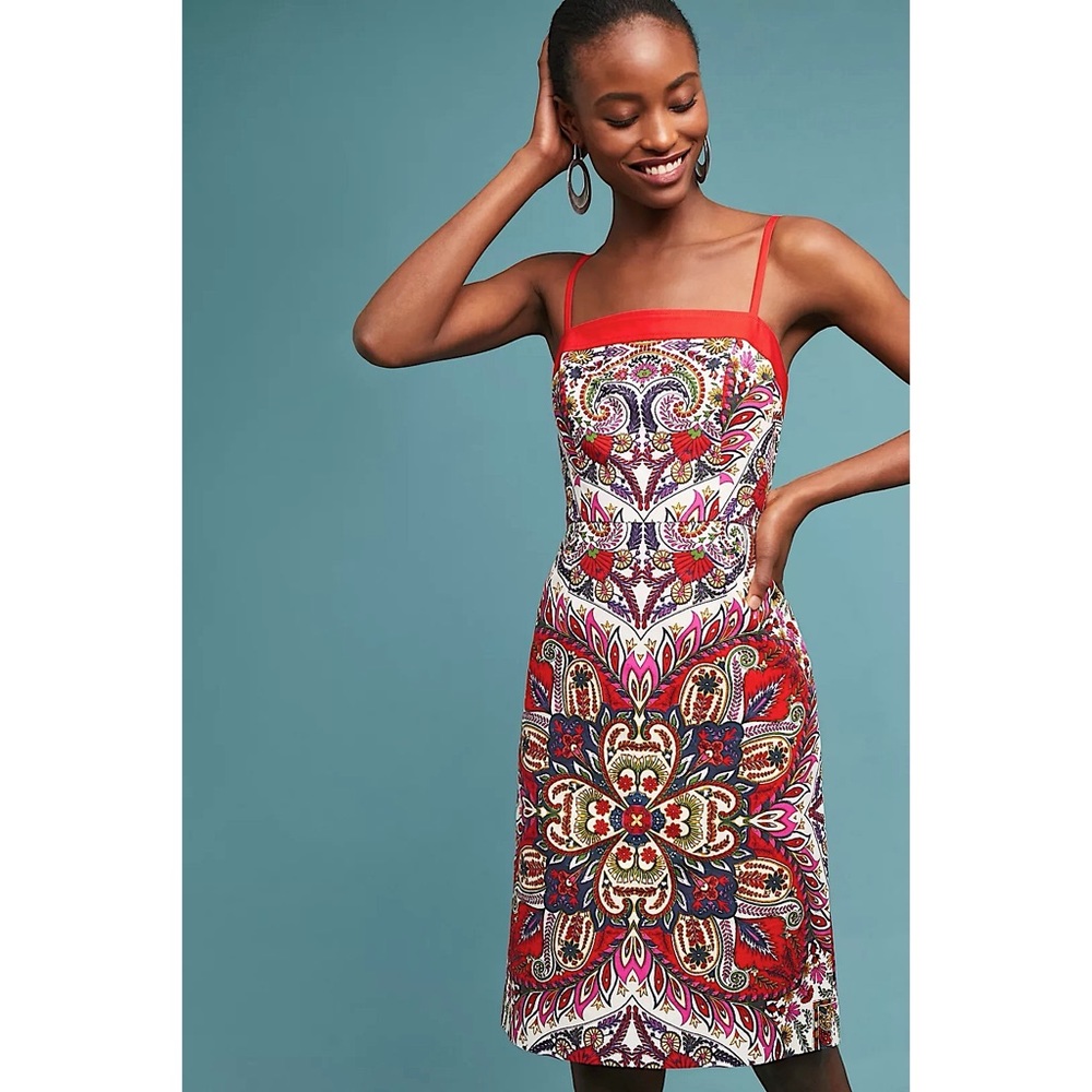 Anthropologie Maeve Red Paisley Floral Boho Printed Shift Dress